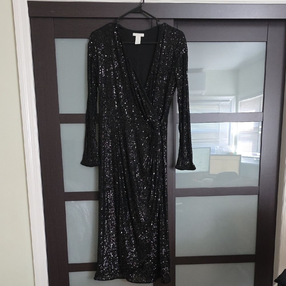 H&M Black Long Sleeve Sequin Dress